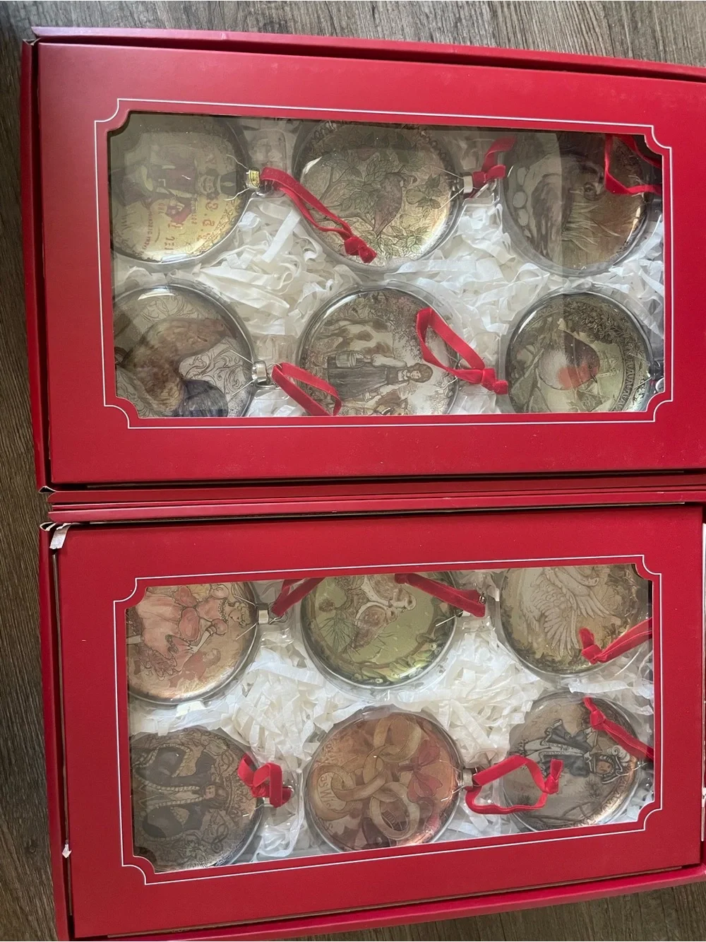 Pottery Barn Red and White '12 Days of Christmas' Holiday Ornament Set Box